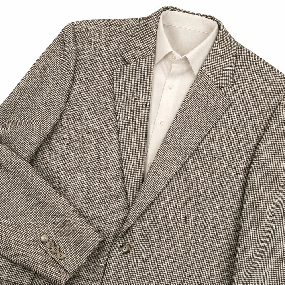 Jos. A. Bank Silk Wool‎ Houndstooth Sport Coat Blazer Men 46R Brown Classic Prep